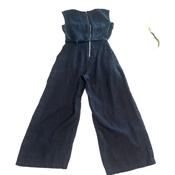 Vince Camuto Navy Blue Sleeveless Belted Jumpsuit Buttons Zipper Wide Leg Sz XXS - Picture 3 of 8